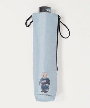 MOONBAT 【WEB限定/遮光率100%/遮熱/UV/耐風】POLO RALPH LAUREN（ポロ ラルフローレン）晴雨兼用日傘 ポロベア 無地 折りたたみ傘 サックスブルー