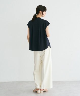 YECCA VECCA パールタックフレンチスリーブブラウス Dark Navy
