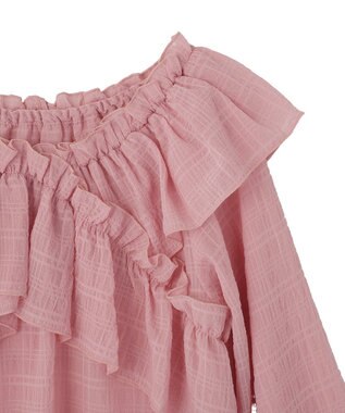 earth music&ecology シアーチェック2wayオフショルブラウス Pink