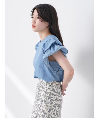 earth music&ecology ボリュームスリーブブラウス Blue