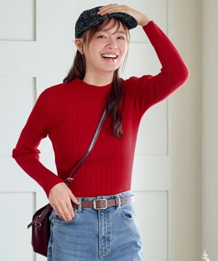 Tiaclasse 【新色追加・洗える】ランダムリブニットプルオーバー レッドA