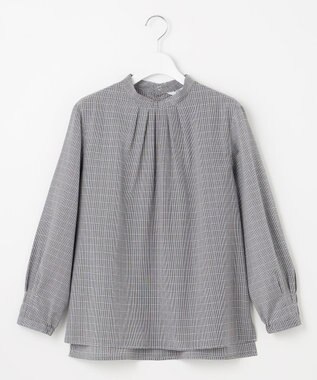 J.PRESS LADIES S 【洗える】セルロース チェック スタンドカラー ブラウス ネイビー系3