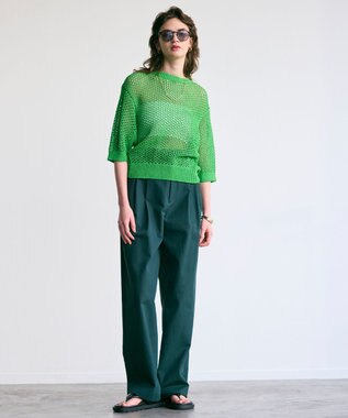 BEIGE， 【洗える】ALOE / コットンメッシュ半袖クルーネックニット Green