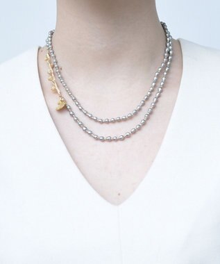monshiro 【バロックパール/2WAY】イチョウロング ネックレス ゴールド×グレー