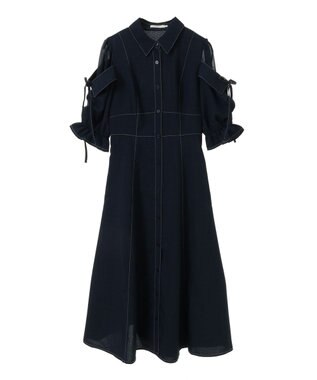 earth music&ecology レイヤードショルダー配色ステッチワンピース Deep Blue