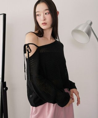 WEGO モヘアタッチ2WAYワンショルニット ブラック