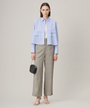 ICB 【洗える】 クリーンブロード クロップドブラウス ブルーストライプ系