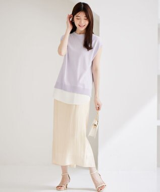 ANY SIS S 【洗える】フレンチスリーブシャツテール ニット ラベンダー