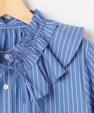 組曲 【先行予約・2WAY】エアリーシャーティングフリル襟 ブラウス ブルーストライプ系1