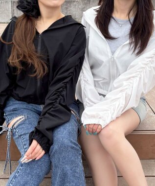 WEGO 【日焼け対策/セットアップ対応】ラッシュガードシャーリングパーカー ブラック