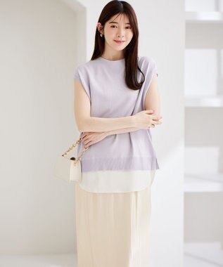 ANY SIS S 【洗える】フレンチスリーブシャツテール ニット ラベンダー