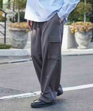 WEGO 【ウエストゴム/MLサイズ展開】イージーワイドカーゴスラックス ダークグレー