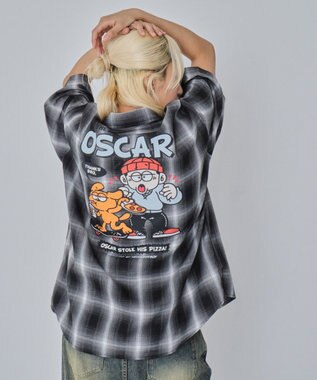 WEGO 【ユニセックス着用ITEM/MLサイズ展開】イラストオンブレチェックシャツ（SS） ブラックチェック1