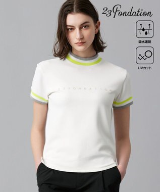 23区GOLF 【23Fondation/WOMEN】【吸水速乾/UVケア】ラインモックシャツ ホワイト系