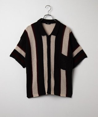 WEGO メッシュストライプニットカーディガン（SS） ダークグレー