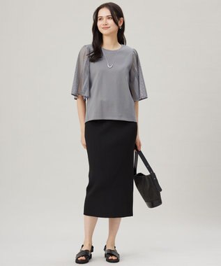 自由区 【洗える】レースエッジフレアスリーブ トップス モスグレー