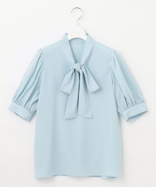 Feroux 【大好評につき追加生産・新色登場】リボンタイパフスリーブ半袖 ブラウス スカイブルー系