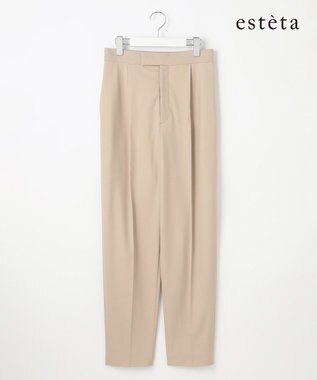 23区 【エステータ】ウールトロドライストレッチ タックテーパード パンツ ベージュ