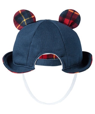 MIKI HOUSE HOT BISCUITS 【40-48cm】 チェック柄 お耳付き やわらかベビー帽子 紺