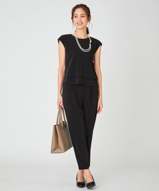 ANY フレンチスリーブブラウス×パンツ セットアップ ブラック系