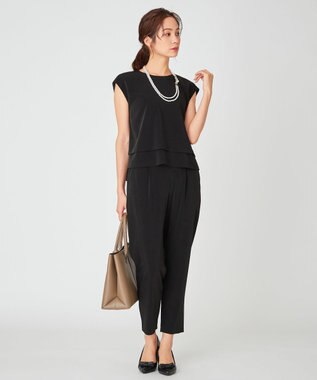 ANY フレンチスリーブブラウス×パンツ セットアップ ブラック系