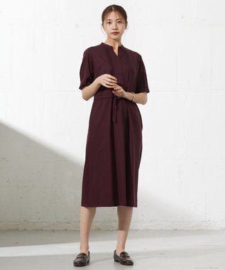 J.PRESS LADIES L 【接触冷感・洗える】プレーティングジャージー ワンピース ボルドー系