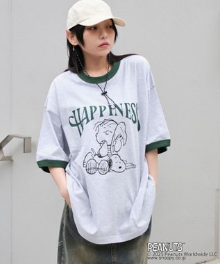 WEGO 【ユニセックス着用ITEM/MLサイズ展開】別注PEANUTSプリントT（SS） アッシュグレー
