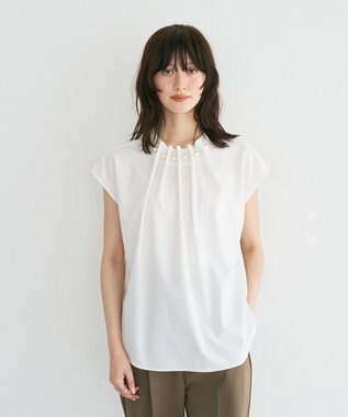 YECCA VECCA パールタックフレンチスリーブブラウス Off White