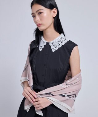 TOCCA PEARL WITH RIBBON WOOL SILK SQUARE STOLE ストール ベージュ系