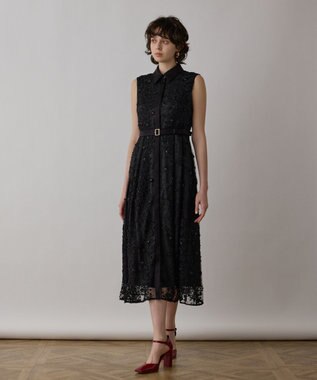 GRACE CONTINENTAL フラワーライン刺繍ワンピース ブラック