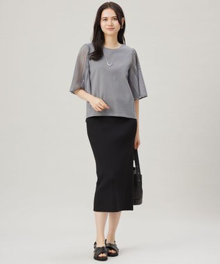 自由区 【洗える】レースエッジフレアスリーブ トップス モスグレー