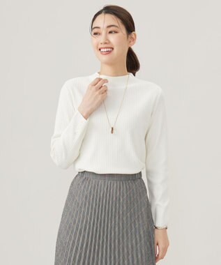 J.PRESS LADIES L 針抜きフライス リブ ボトルネック カットソー ホワイト系