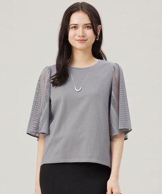 自由区 【洗える】レースエッジフレアスリーブ トップス モスグレー