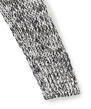 BEIGE， 【洗える】THYME / クルーネックコットンメッシュカーディガン Ecru×Black