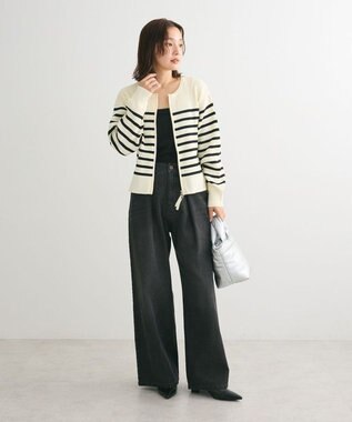 Green Parks ＺＩＰ付きニットカーディガン Border