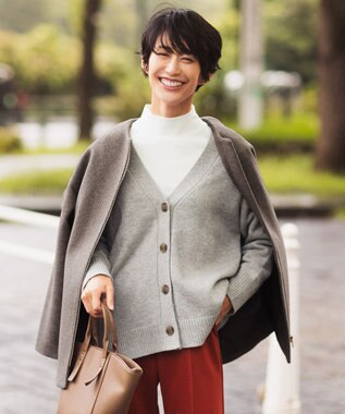 ANY 【洗濯機可】ラムウールVネック カーディガン グレー