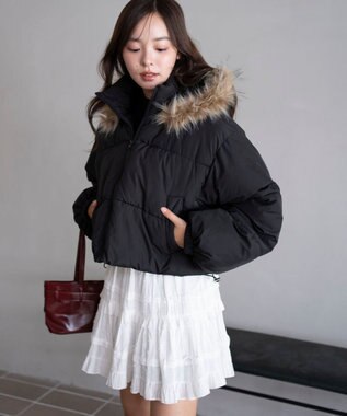 WEGO 【25年秋冬新作/SMサイズ展開】2WAYファーフードショートパファーブルゾン ブラック