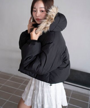 WEGO 【25年秋冬新作/SMサイズ展開】2WAYファーフードショートパファーブルゾン ブラック