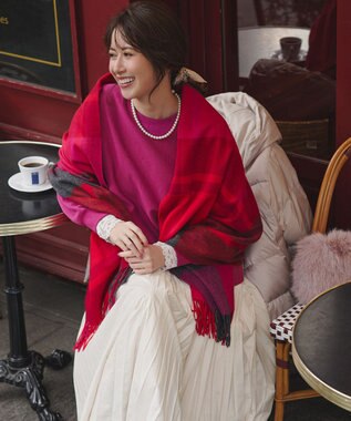 23区 【VERY掲載】カシミヤ チェック ストール レッド系