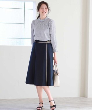 ANY SIS S 【洗える】プチフリル ブラウス ネイビーストライプ