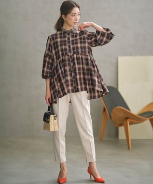 組曲 【WEB限定】シアーツイルチェック チュニックブラウス アプリコットブラウン系3