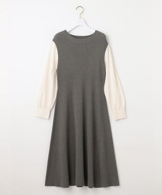 ANY SIS 【洗える】異素材コンビフレアニット ワンピース チャコール