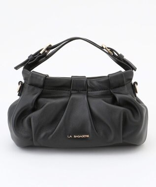 LA BAGAGERIE シープレザー　ギャザーミニマムバッグ ブラック