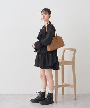 earth music&ecology 【綿100％】サイドリボンラッフルミニワンピース Black