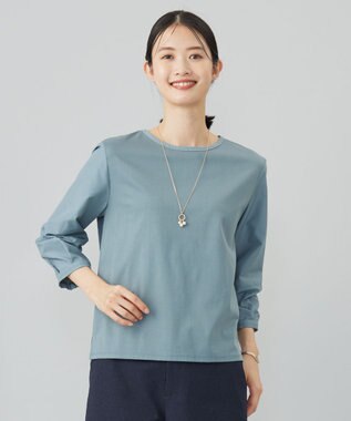 J.PRESS LADIES L プレーティングジャージー タックスリーブ カットソー グレイッシュグリーン系