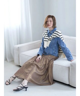 YECCA VECCA 箔プリントシアーギャザースカート Brown