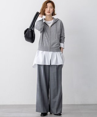 23区 L 【見上愛さん着用/洗える】ピュアカシミヤ ジップアップ ニット パーカー ライトグレー系