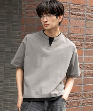 WEGO 【ユニセックス着用ITEM/MLサイズ展開】フェイクレイヤードキーネックT（SS）