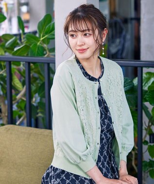 Tiaclasse 【洗える】7分袖前身レースカーディガン ミント