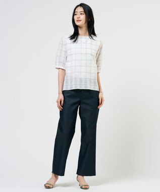 J.PRESS LADIES S TCシャンブレーサテンST ストレート パンツ ネイビーシャンブレー系